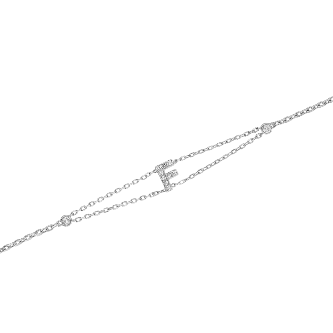 Lab-Grown Diamond Letter Bracelet White Gold - F