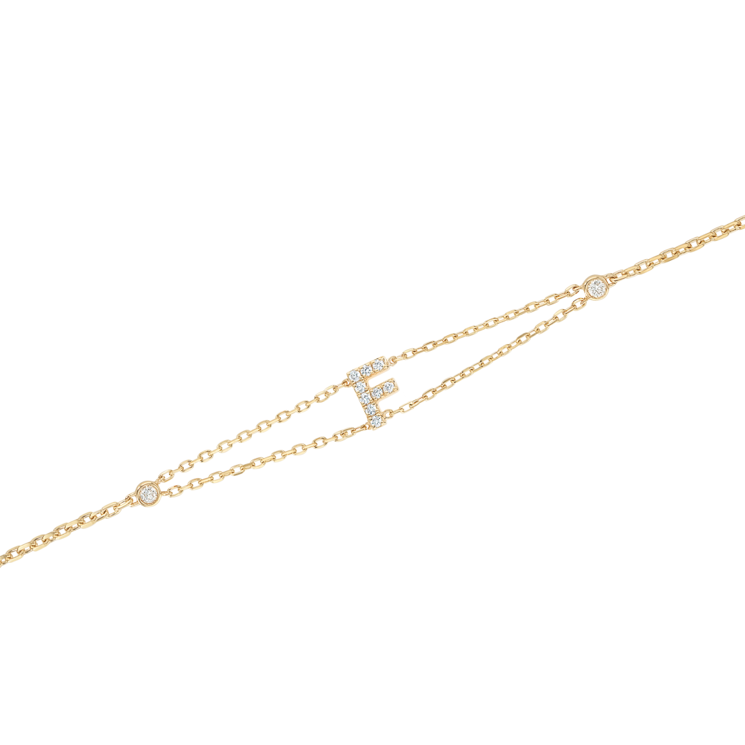 Lab-Grown Diamond Letter Bracelet Yellow Gold - F