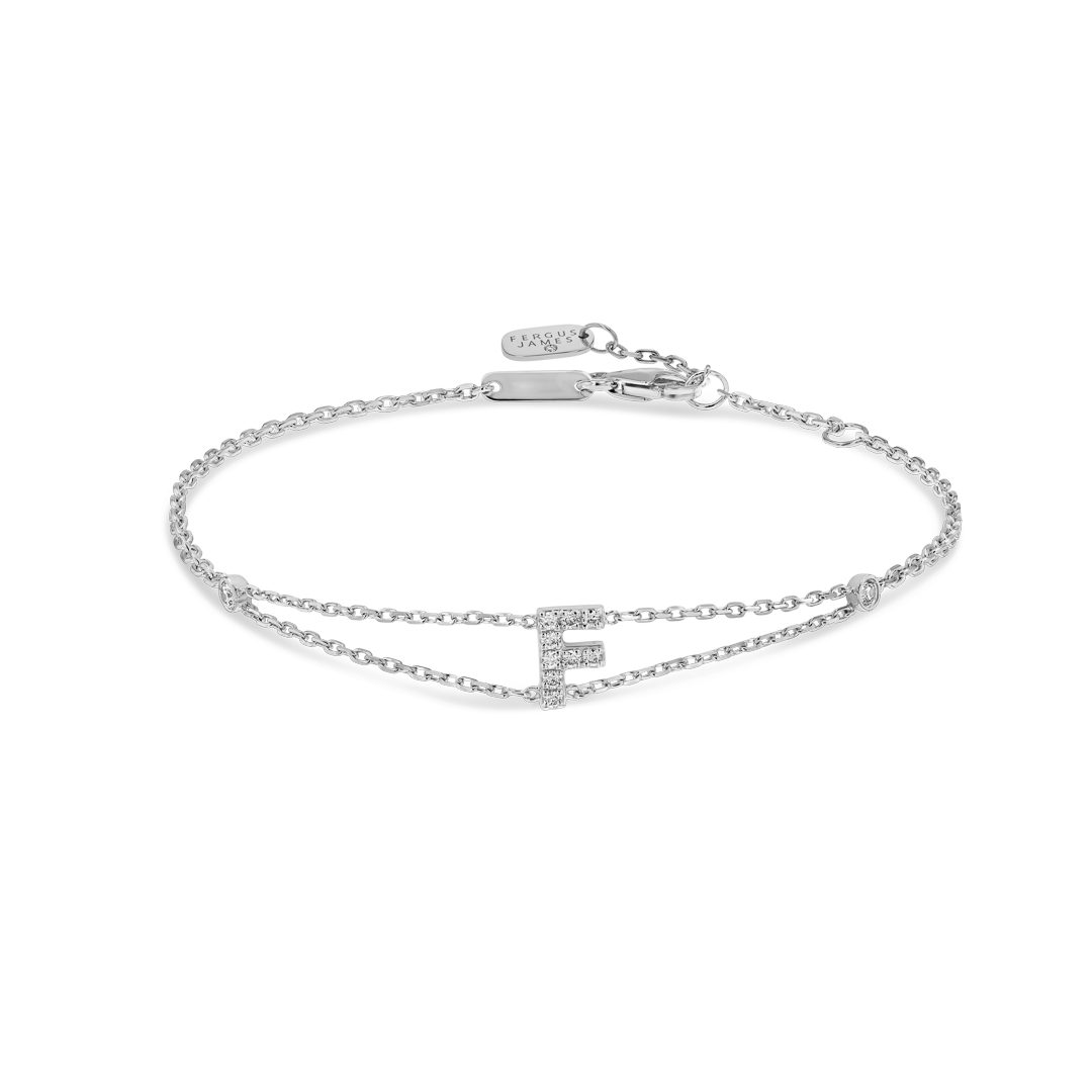 LETTER BRACELET WHITE GOLD - F