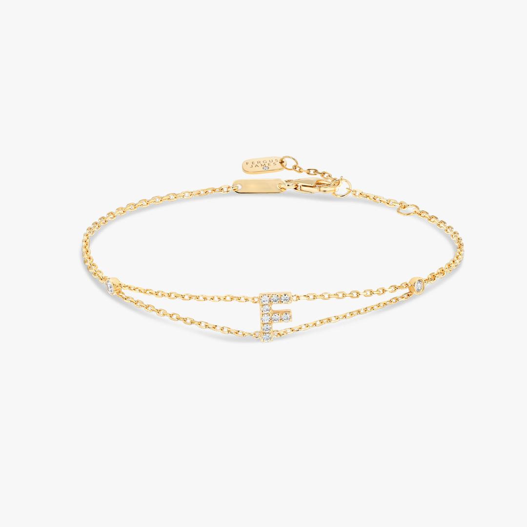 Lab-Grown Diamond Letter Bracelet Yellow Gold - F