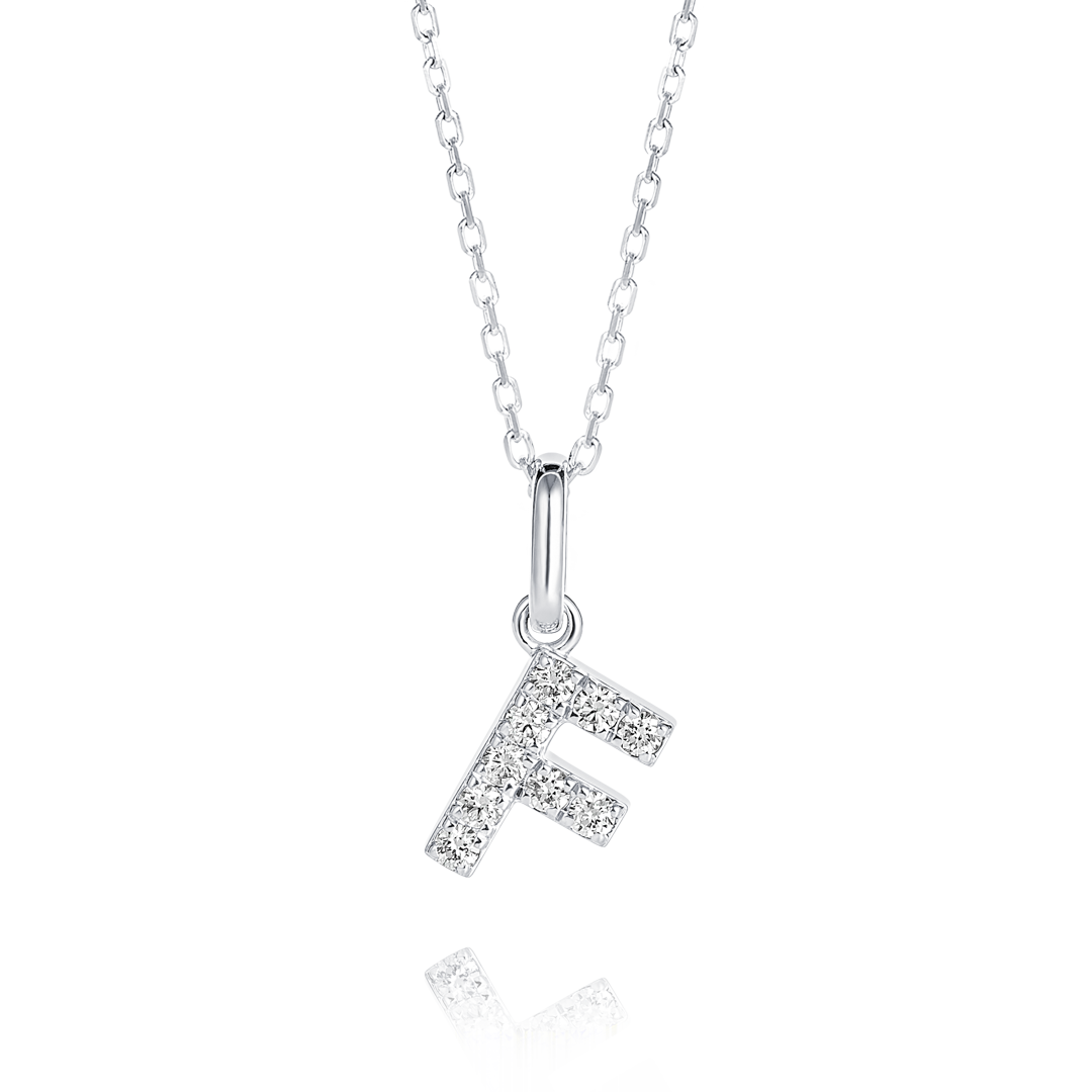 F Letter Lab-Grown Diamond Pendant White Gold