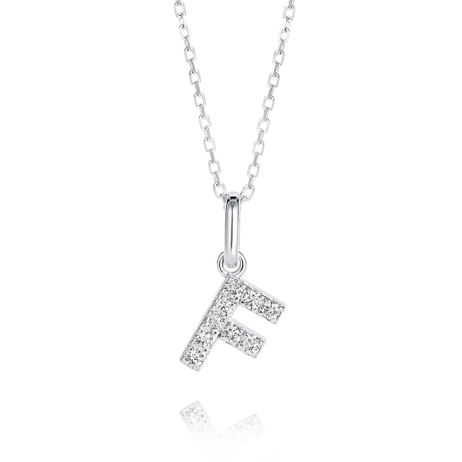 F Letter Lab-Grown Diamond Pendant White Gold