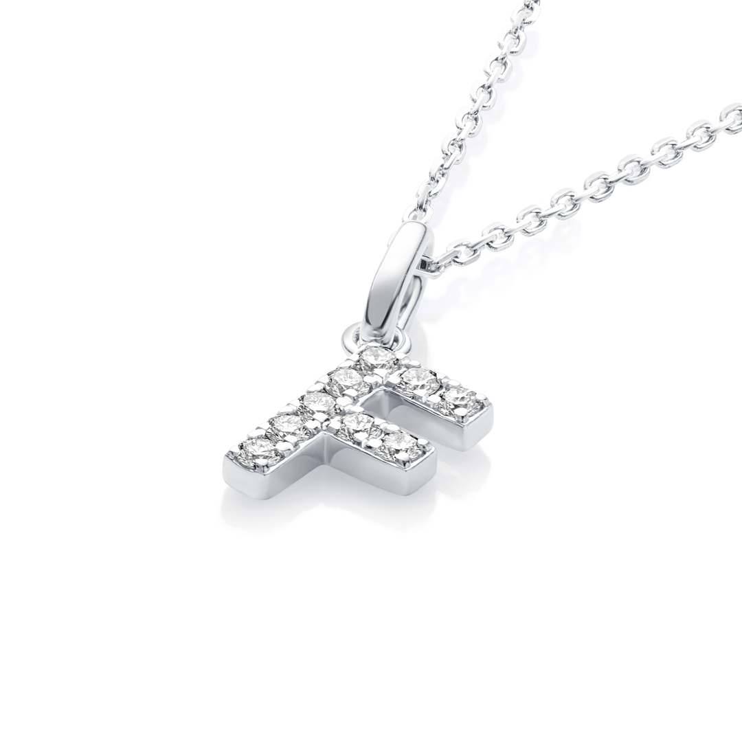 F Letter Lab-Grown Diamond Pendant White Gold