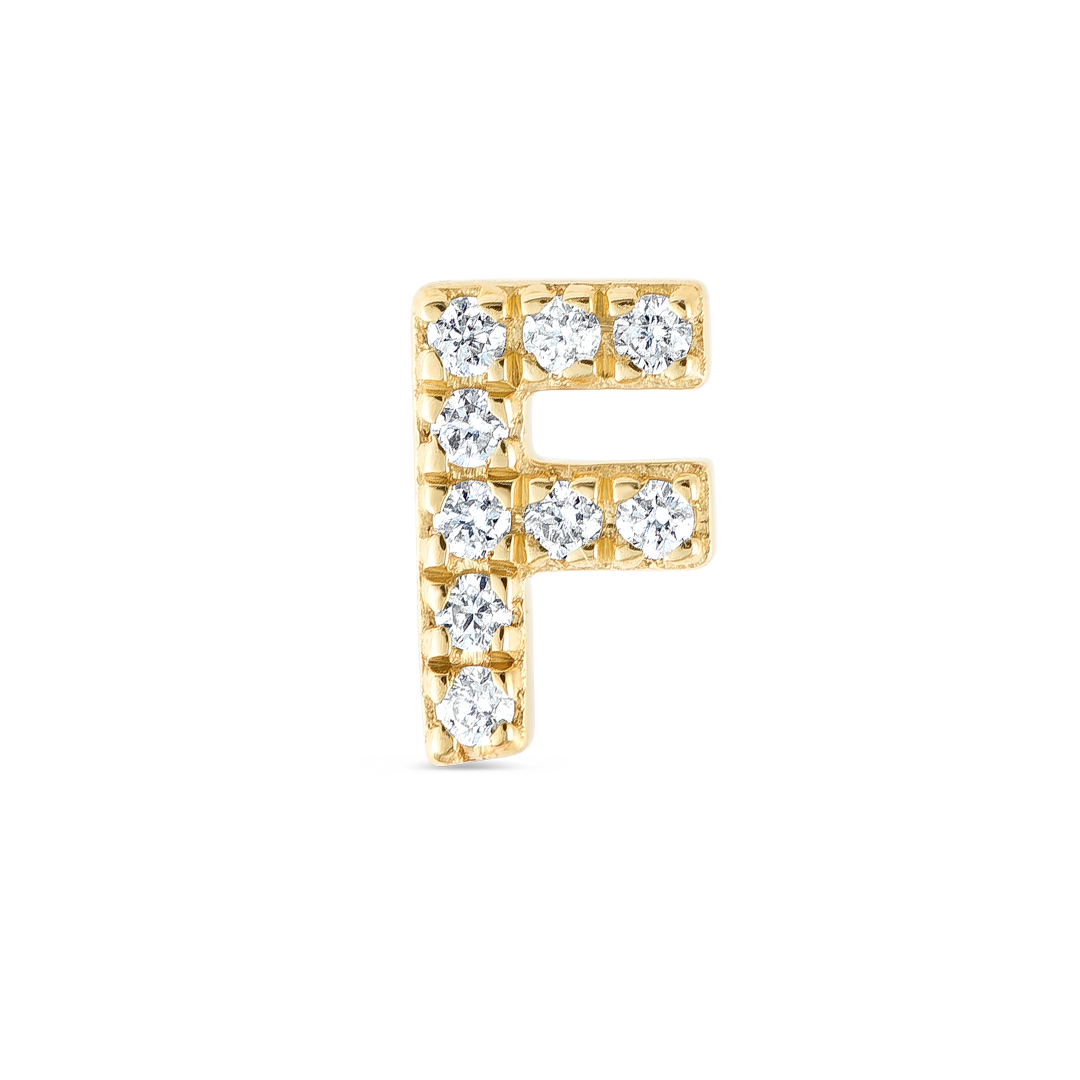 F Letter Lab-Grown Diamond Single Stud Earring Yellow Gold