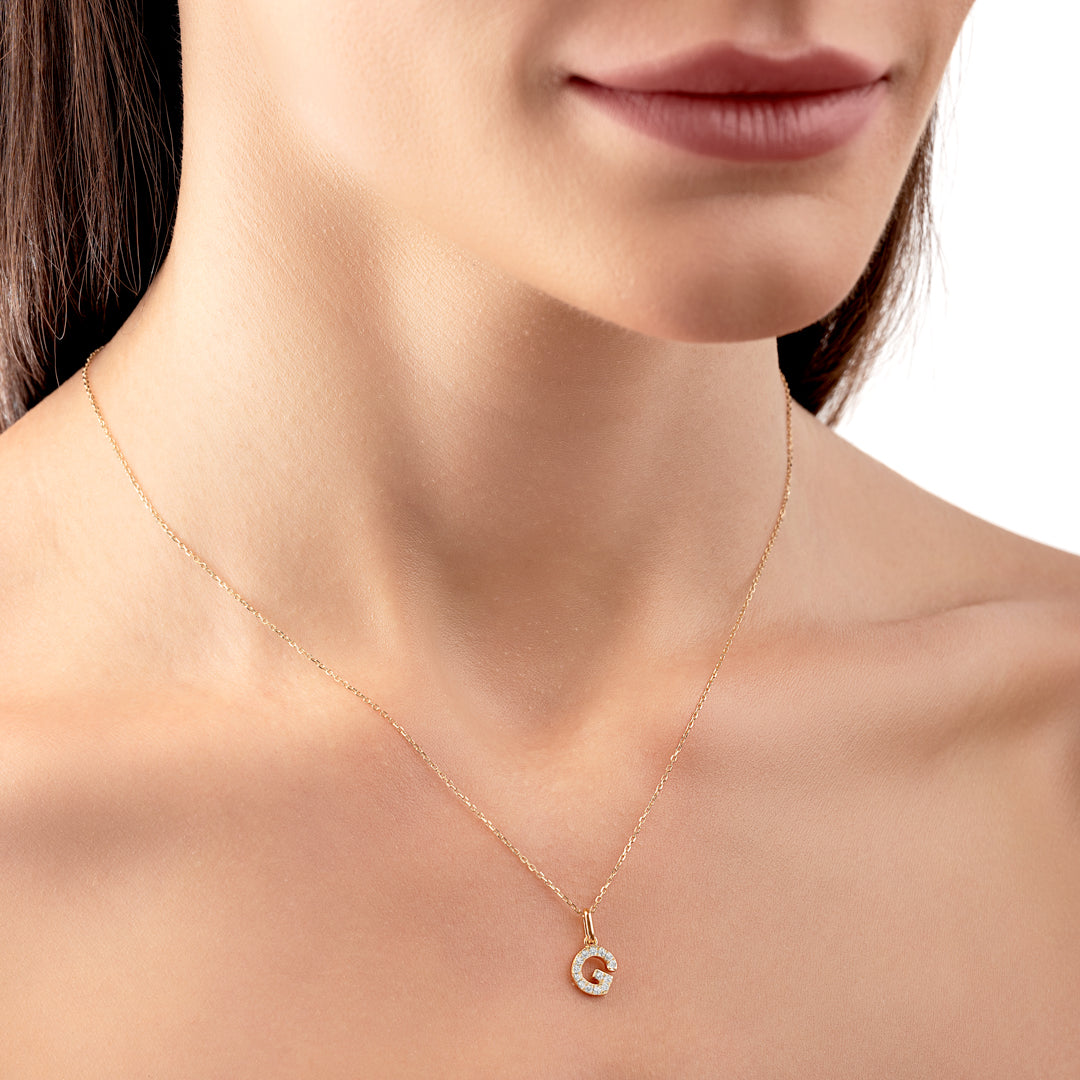 G Letter Lab-Grown Diamond Pendant Yellow Gold