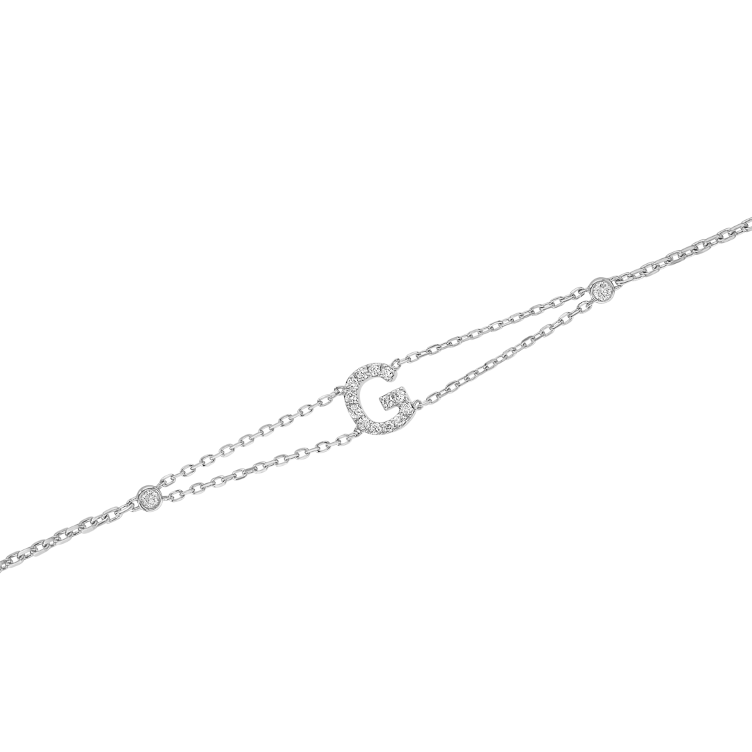 Lab-Grown Diamond Letter Bracelet White Gold - G
