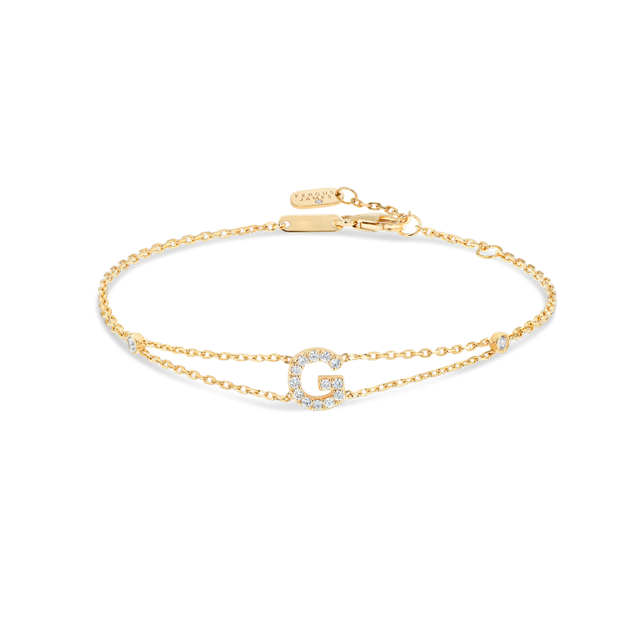 Natural Diamond Letter Bracelet Yellow Gold - G