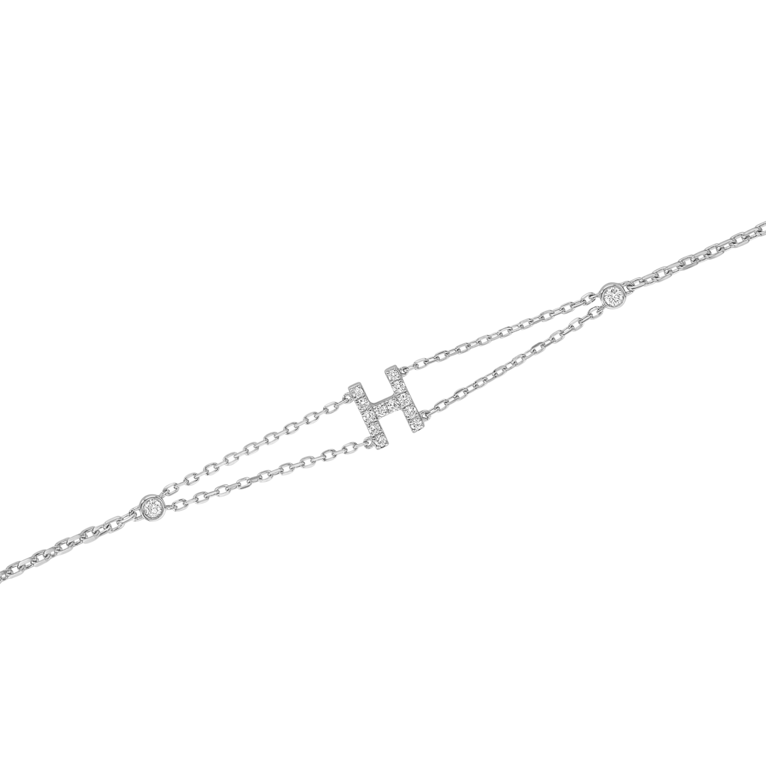 Lab-Grown Diamond Letter Bracelet White Gold - H