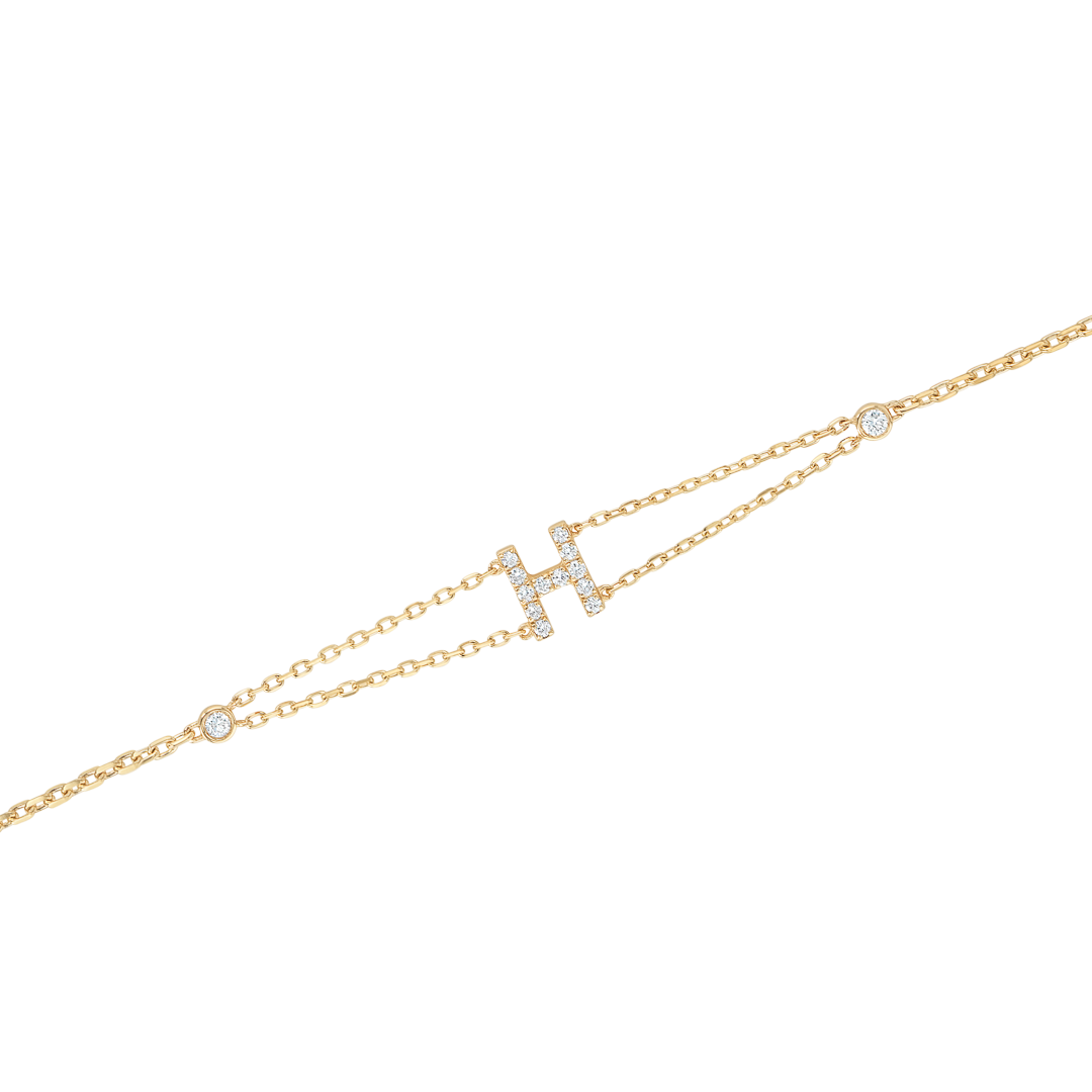 Lab-Grown Diamond Letter Bracelet Yellow Gold - H