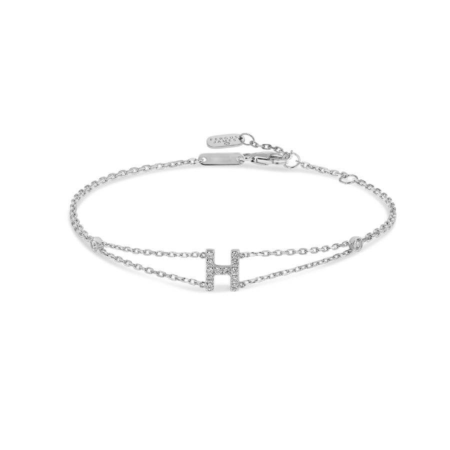 Lab-Grown Diamond Letter Bracelet White Gold - H