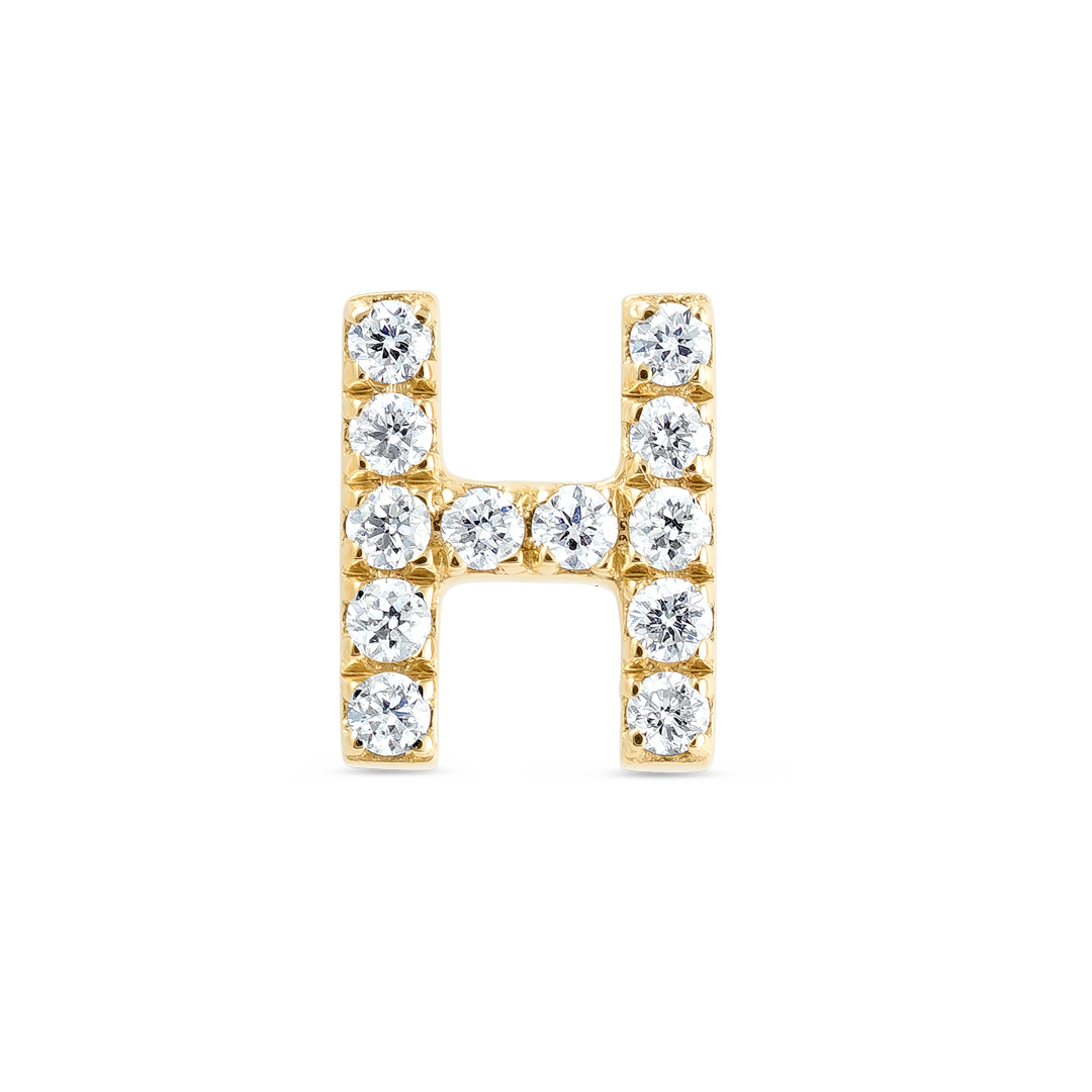 H Letter Lab-Grown Diamond Single Stud Earring Yellow Gold