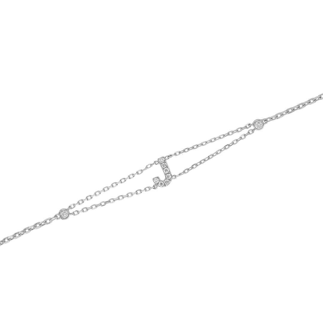 Lab-Grown Diamond Letter Bracelet White Gold - J