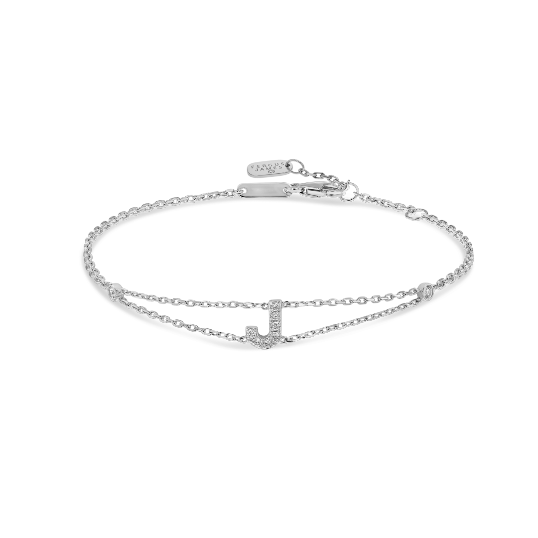 LETTER BRACELET WHITE GOLD - J