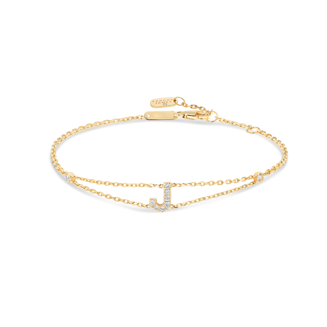 Lab-Grown Diamond Letter Bracelet Yellow Gold - J