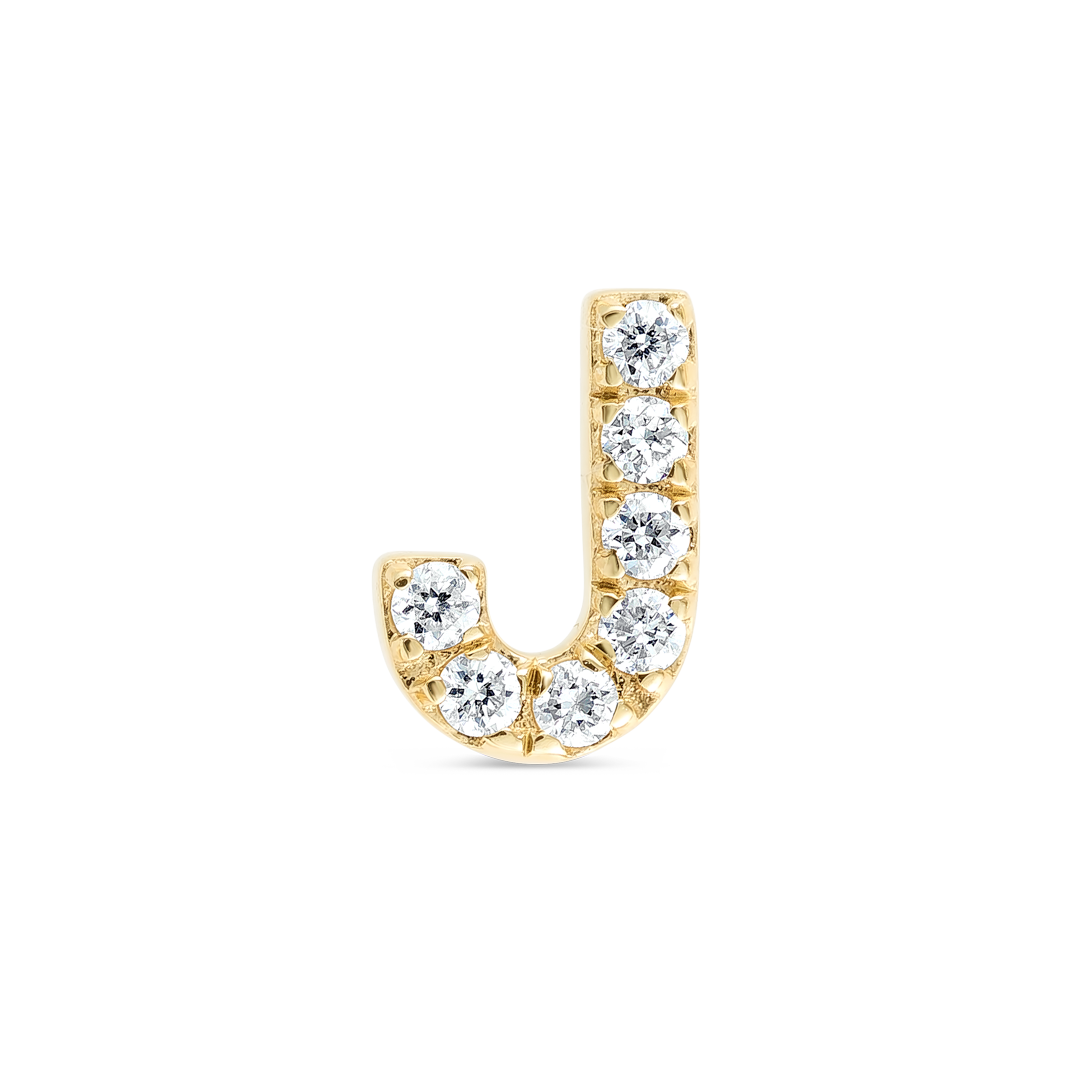 J Letter Lab-Grown Diamond Single Stud Earring Yellow Gold