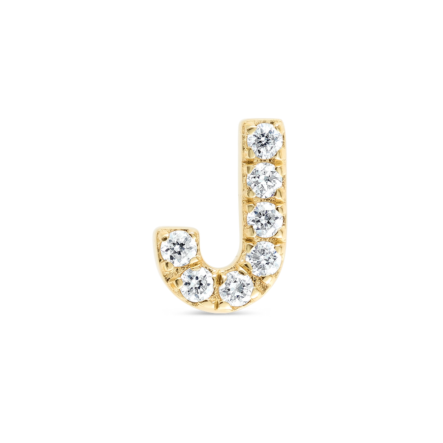 J Letter Lab-Grown Diamond Single Stud Earring Yellow Gold