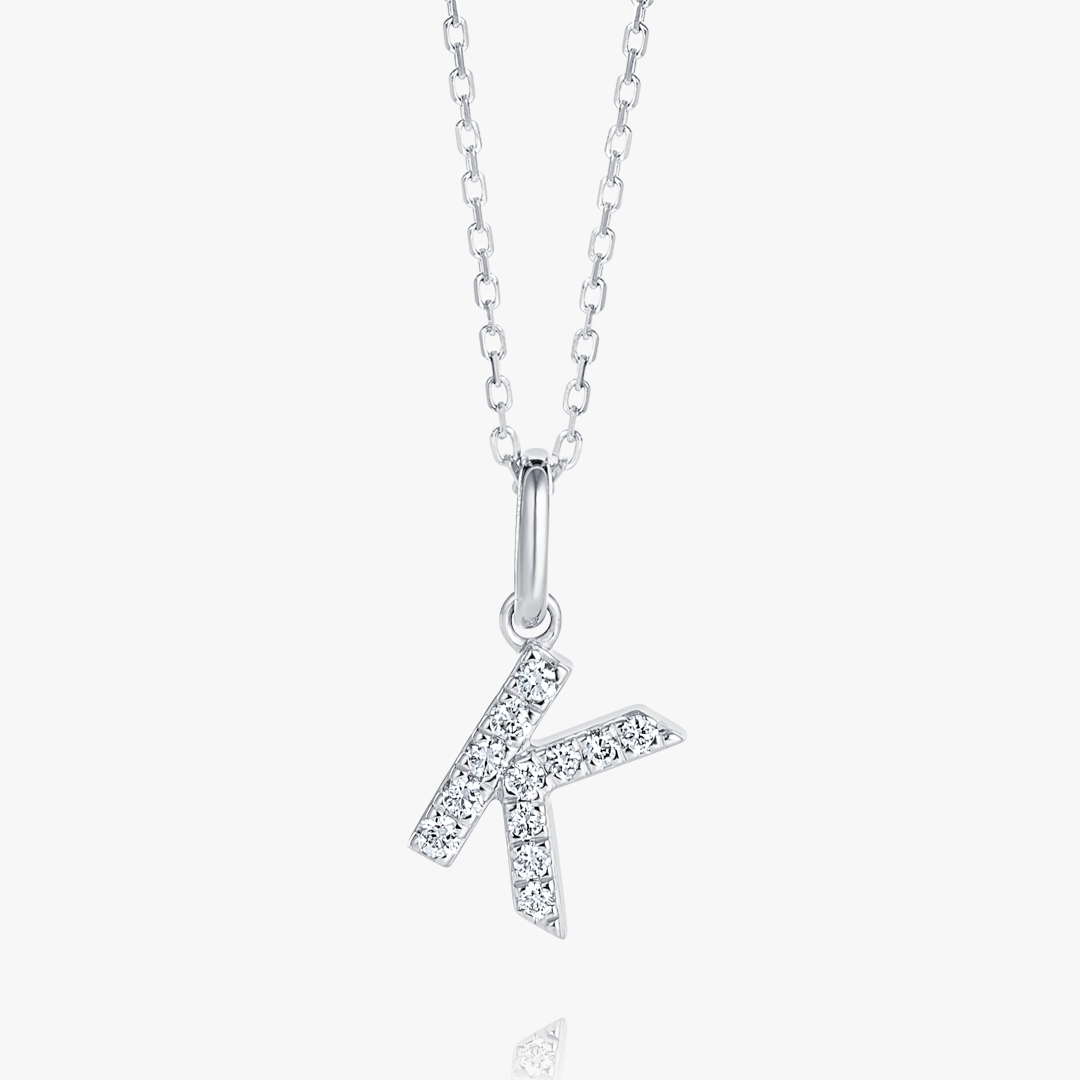 K Letter Lab-Grown Diamond Pendant White Gold