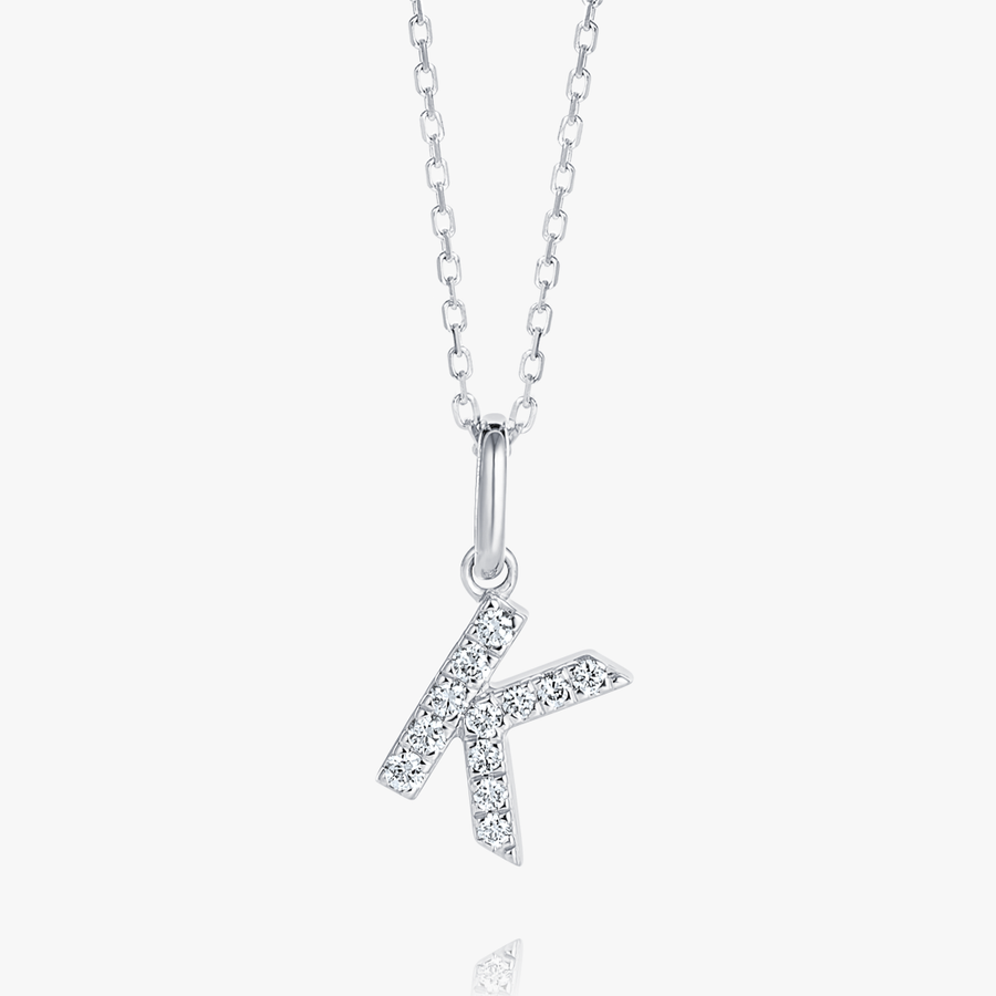 K Letter Lab-Grown Diamond Pendant White Gold