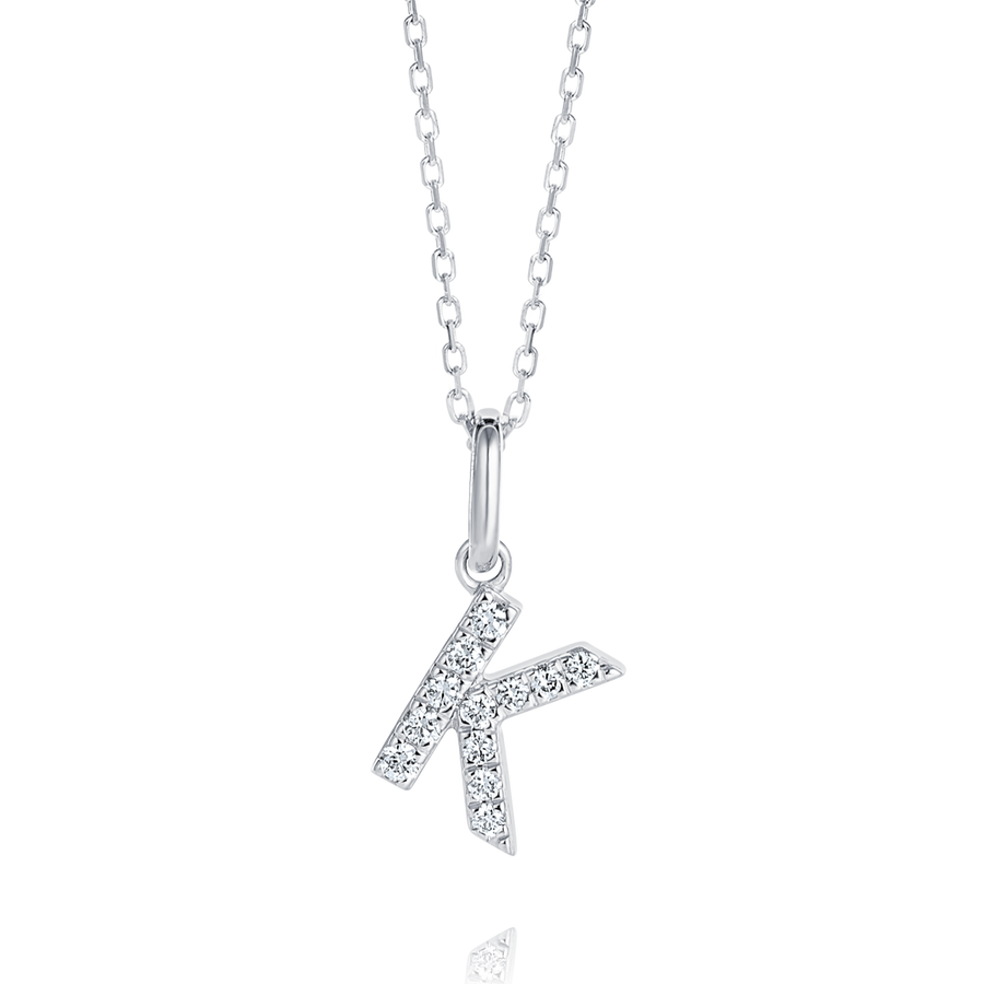 K Letter Lab-Grown Diamond Pendant White Gold
