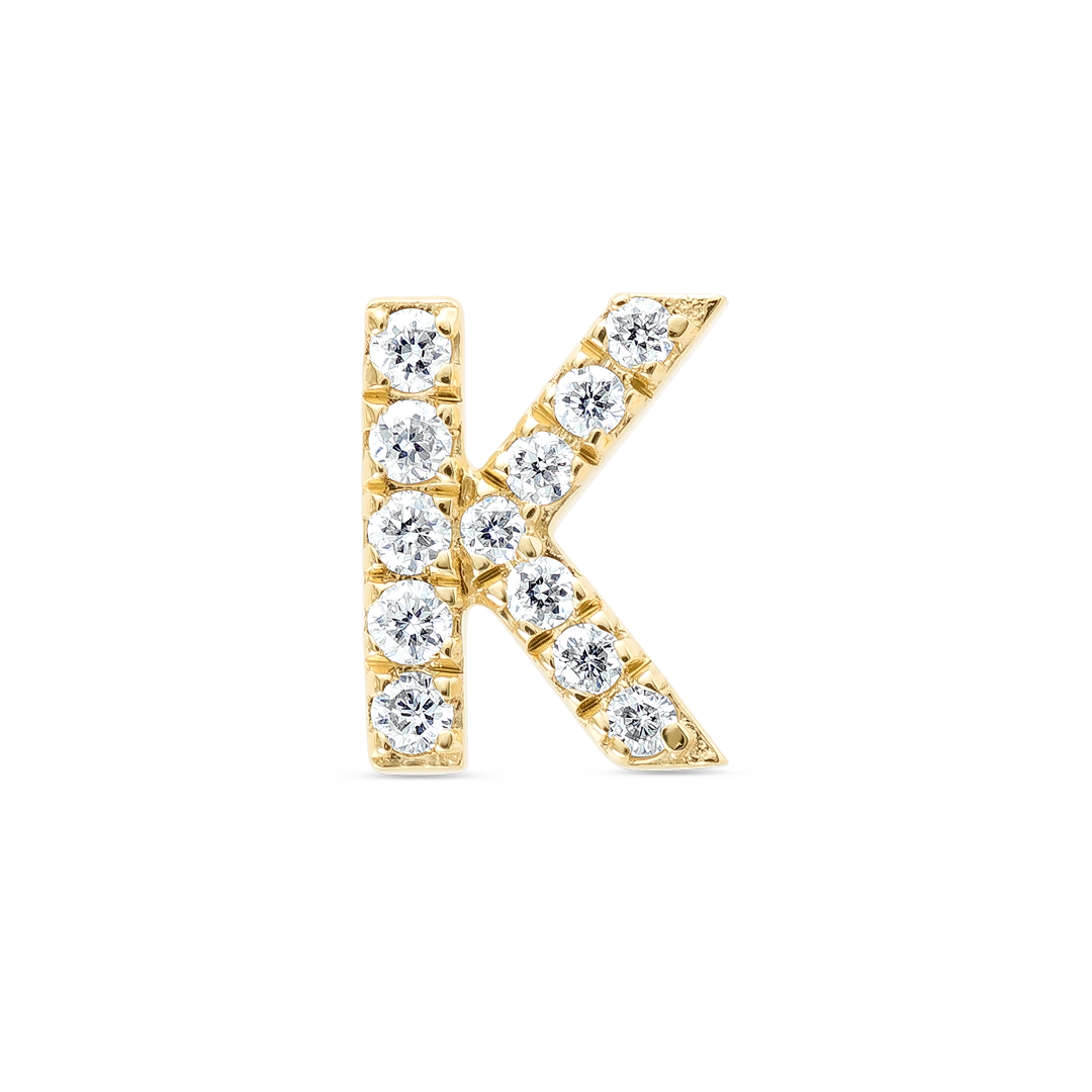 K Letter Lab-Grown Diamond Single Stud Earring Yellow Gold