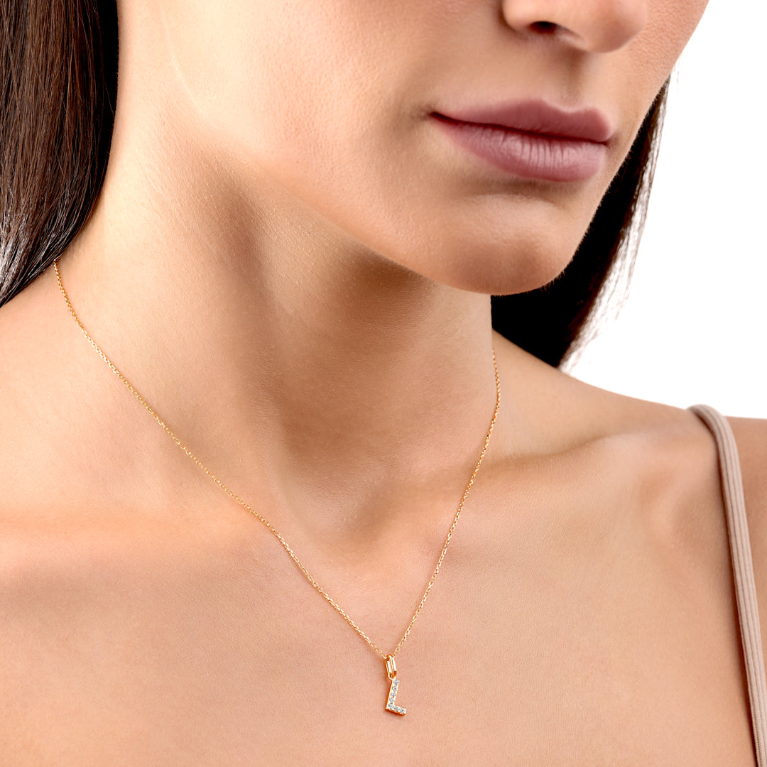 L Letter Lab-Grown Diamond Pendant Yellow Gold