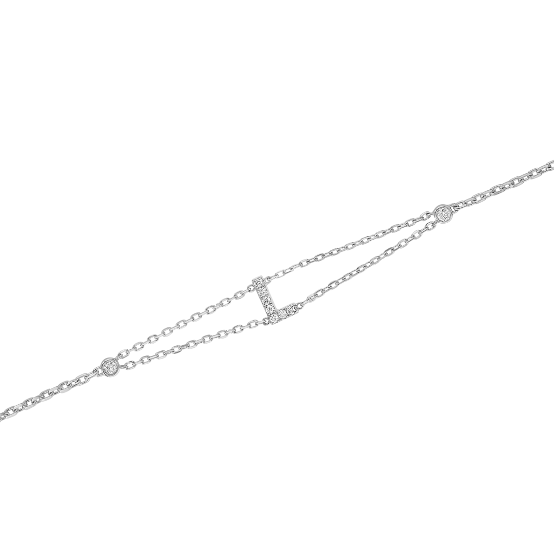 Lab-Grown Diamond Letter Bracelet White Gold - L