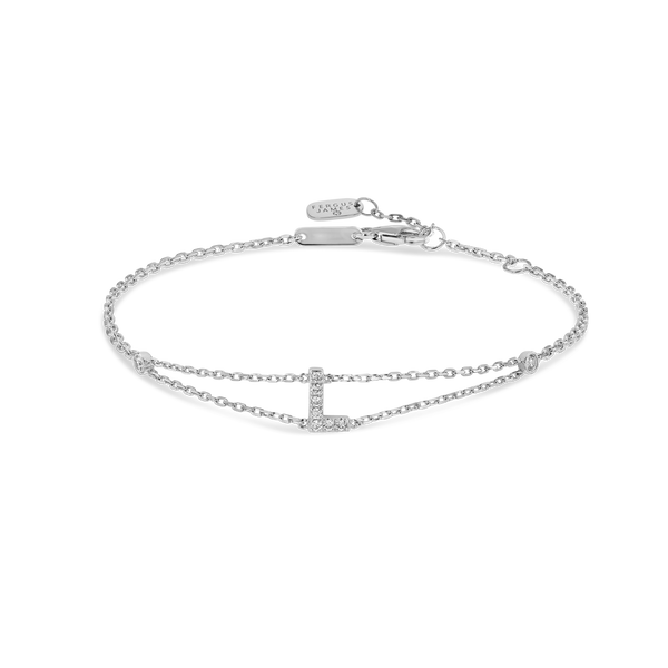 Lab-Grown Diamond Letter Bracelet White Gold - L