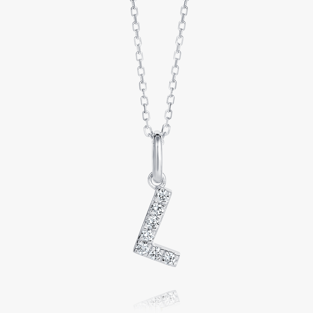 L Letter Lab-Grown Diamond Pendant White Gold