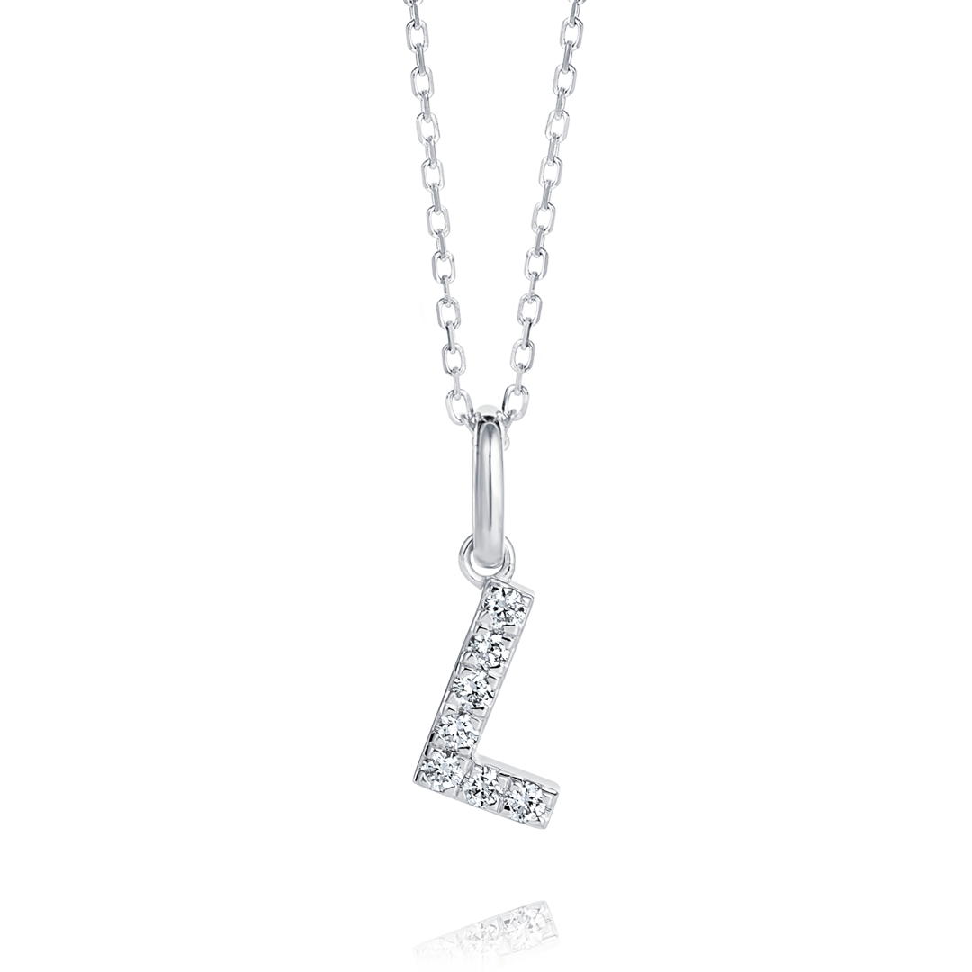 L Letter Lab-Grown Diamond Pendant White Gold