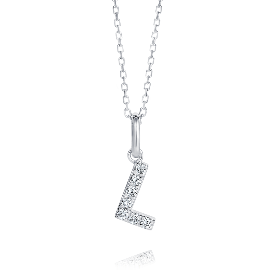 L Letter Lab-Grown Diamond Pendant White Gold