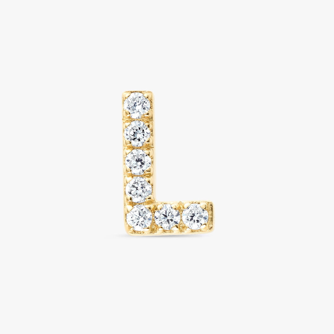 L Letter Lab-Grown Diamond Single Stud Earring Yellow Gold