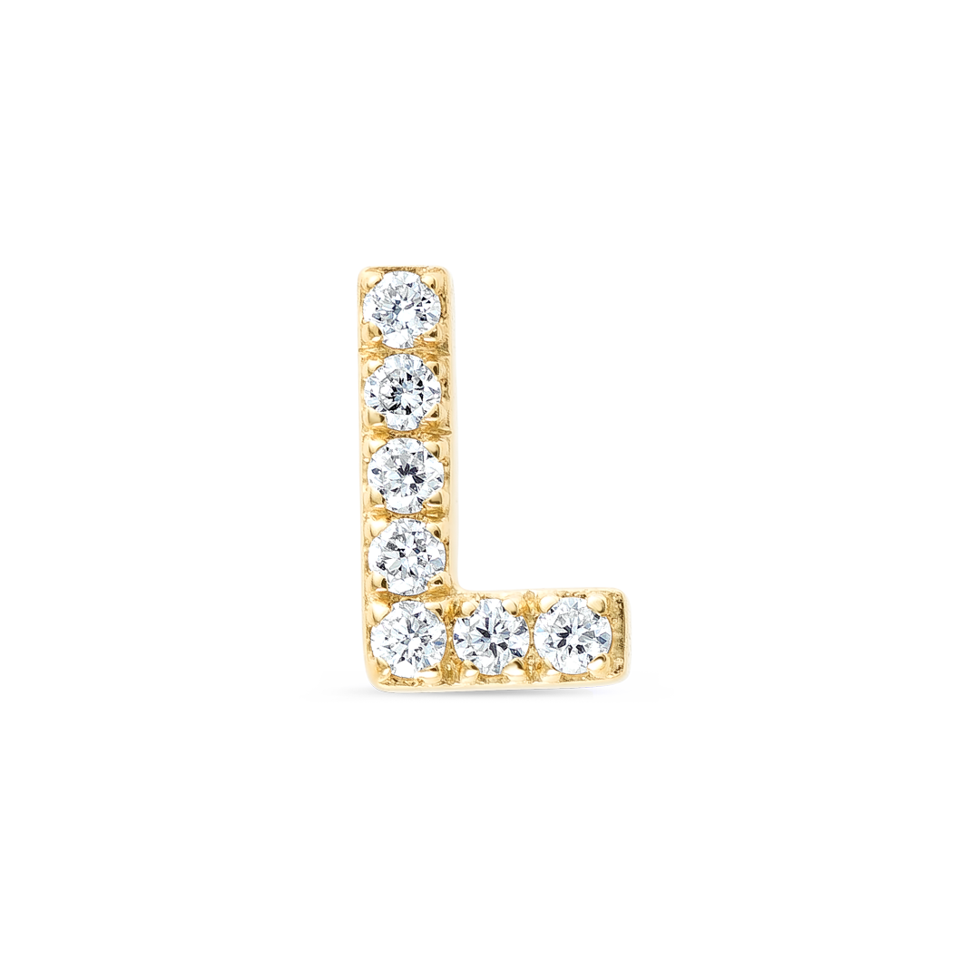 L Letter Lab-Grown Diamond Single Stud Earring Yellow Gold