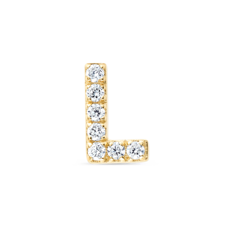 L Letter Lab-Grown Diamond Single Stud Earring Yellow Gold
