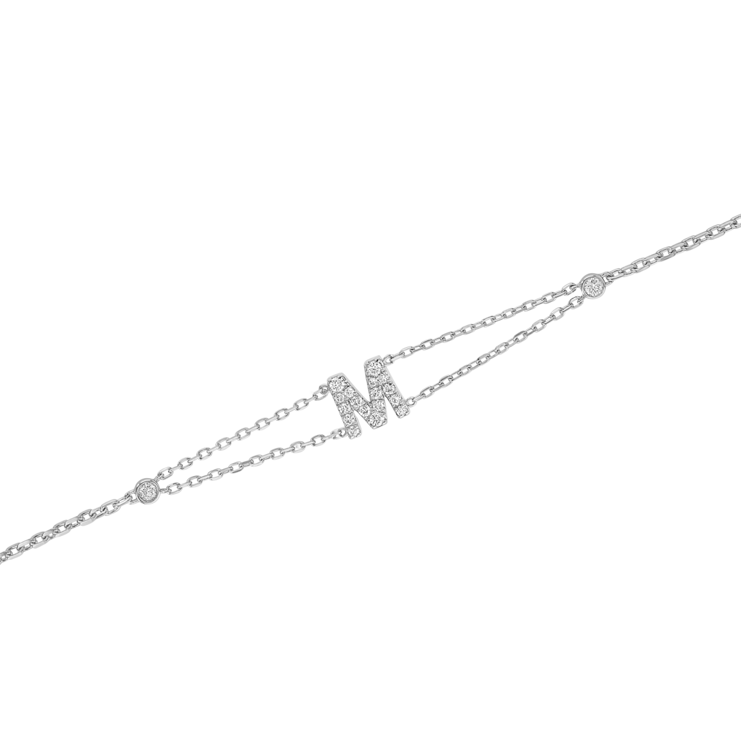 Lab-Grown Diamond Letter Bracelet White Gold - M