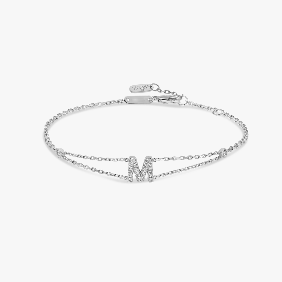 Lab-Grown Diamond Letter Bracelet White Gold - M