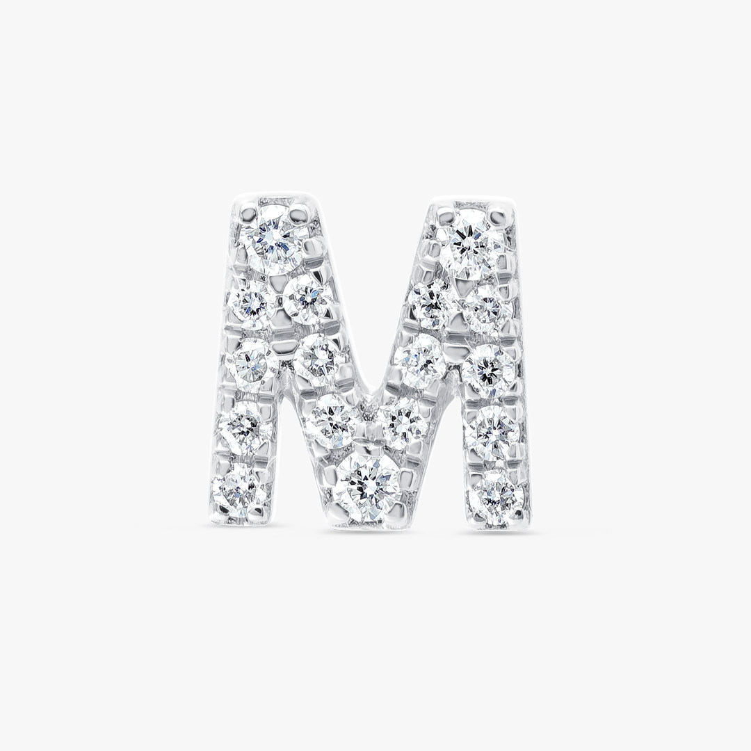 M Letter Lab-Grown Diamond Single Stud Earring White Gold