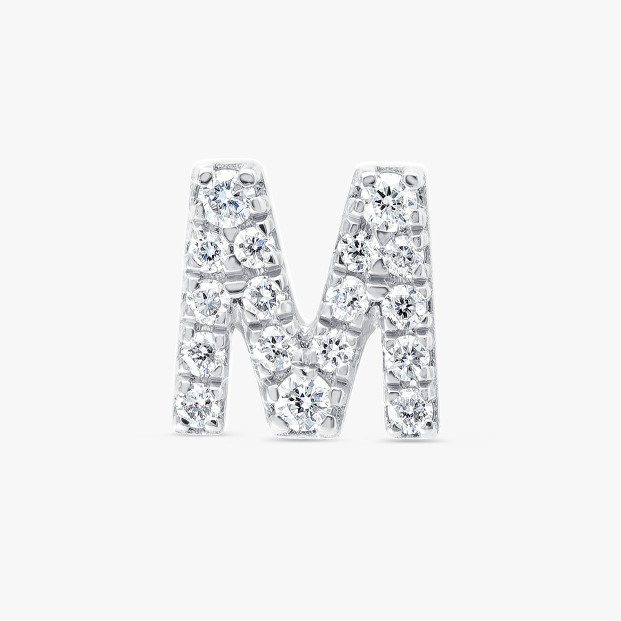 M Letter Lab-Grown Diamond Single Stud Earring White Gold