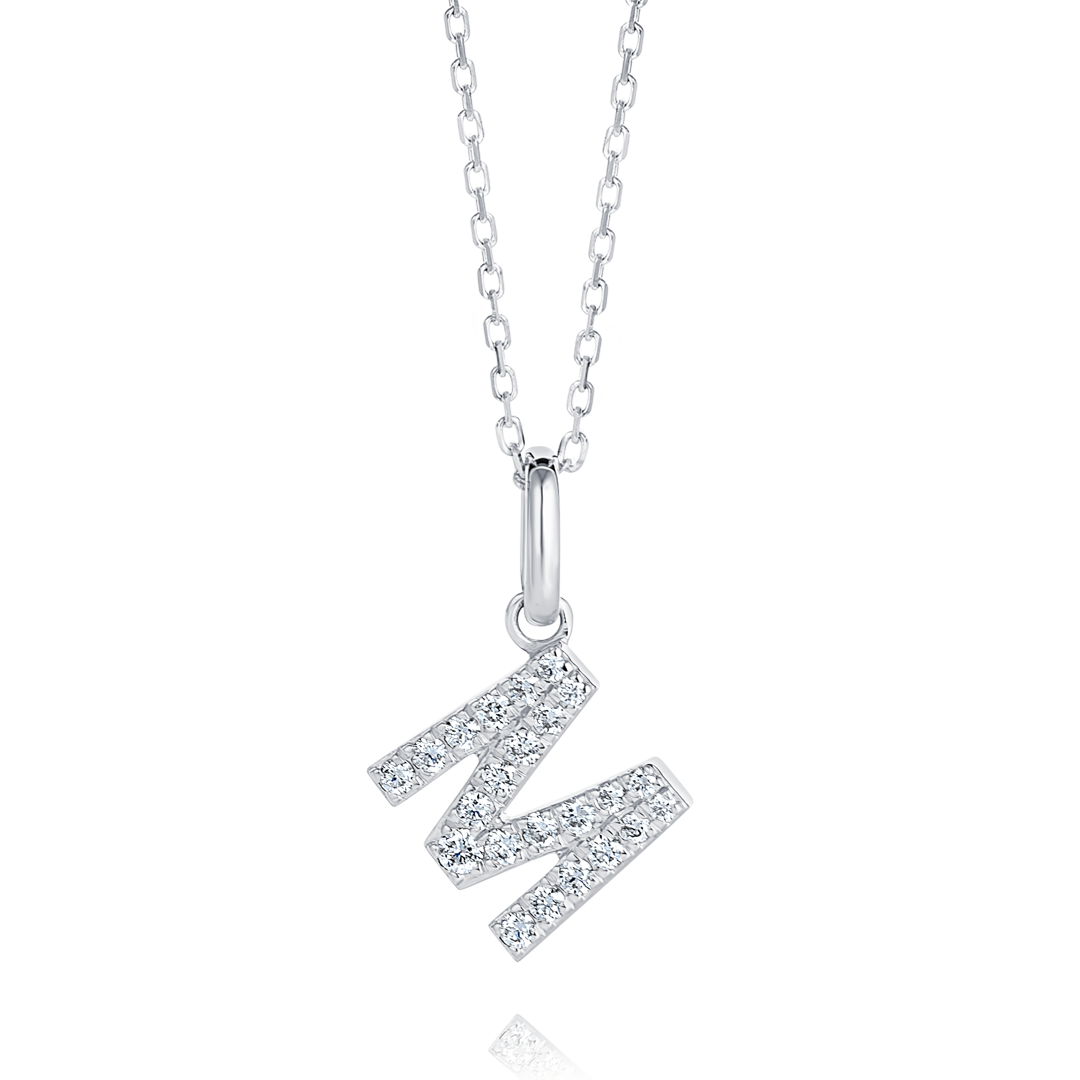 M Letter Lab-Grown Diamond Pendant White Gold