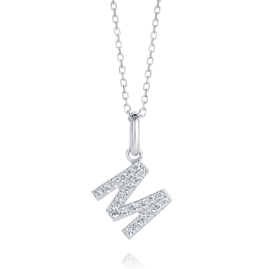 M Letter Lab-Grown Diamond Pendant White Gold