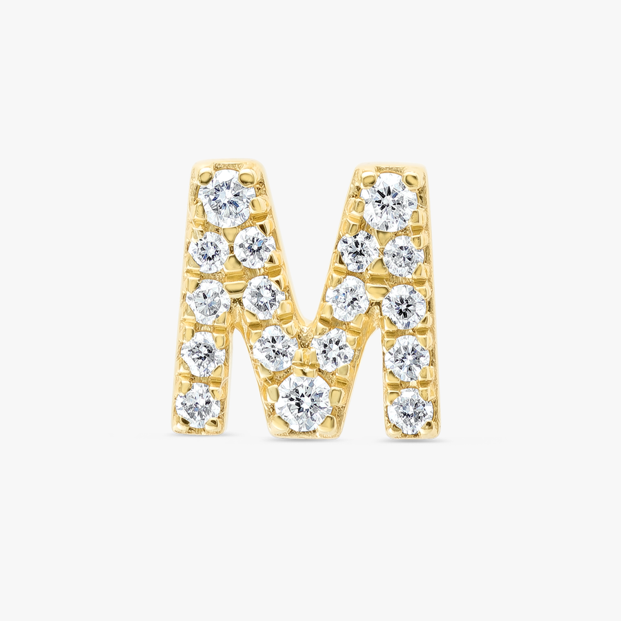 M Letter Lab-Grown Diamond Single Stud Earring Yellow Gold
