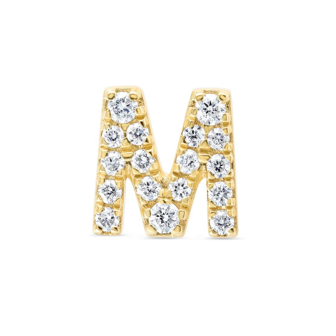 M Letter Lab-Grown Diamond Single Stud Earring Yellow Gold