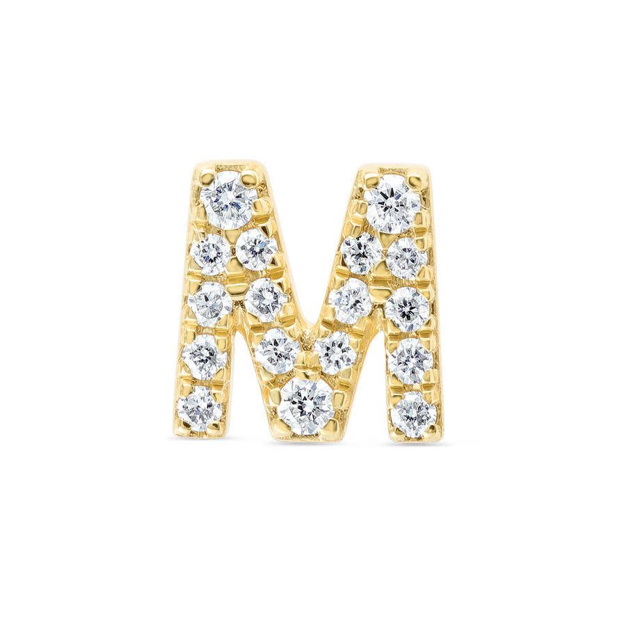 M Letter Lab-Grown Diamond Single Stud Earring Yellow Gold