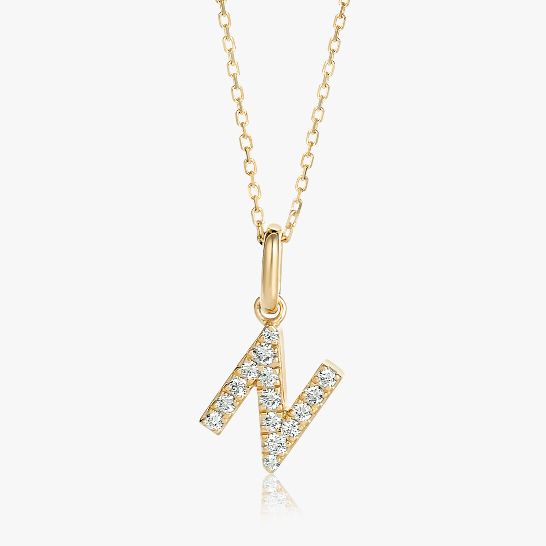 N Letter Lab-Grown Diamond Pendant Yellow Gold