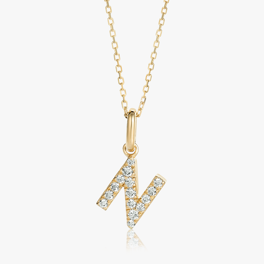 N Letter Lab-Grown Diamond Pendant Yellow Gold