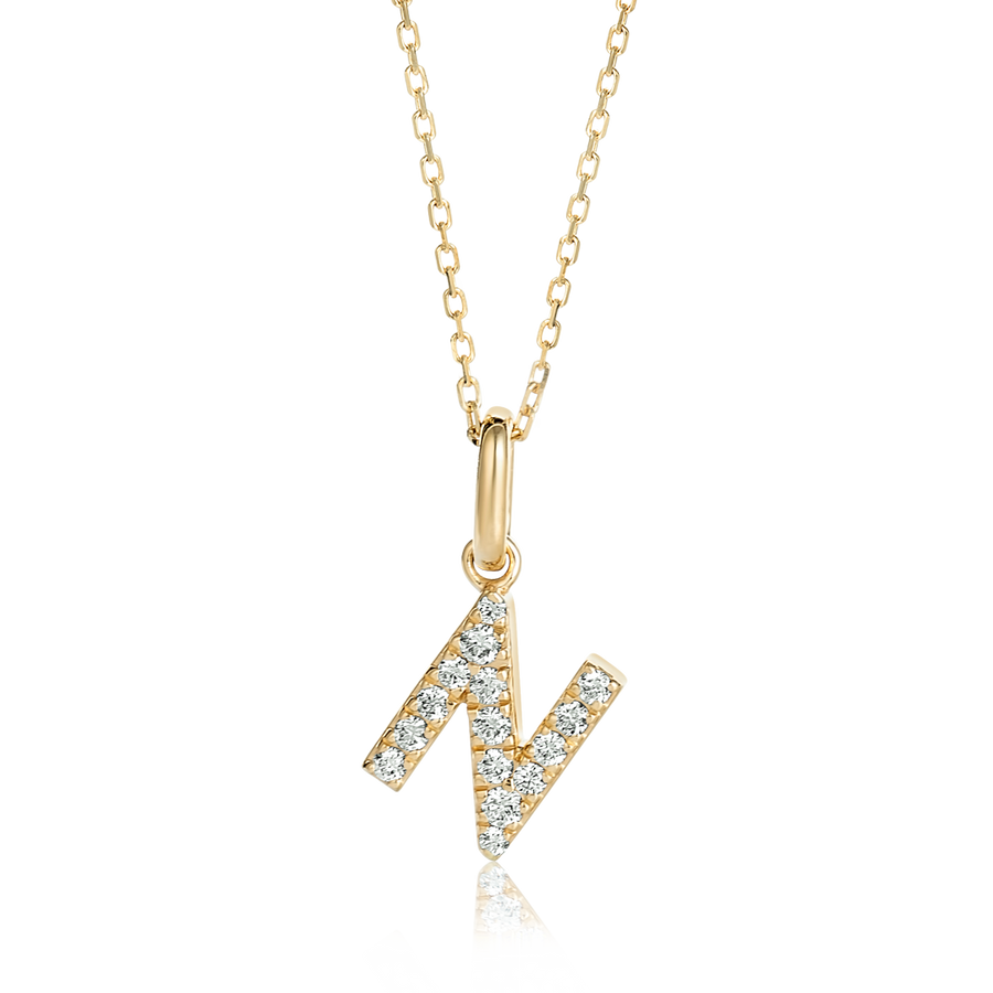 N Letter Lab-Grown Diamond Pendant Yellow Gold