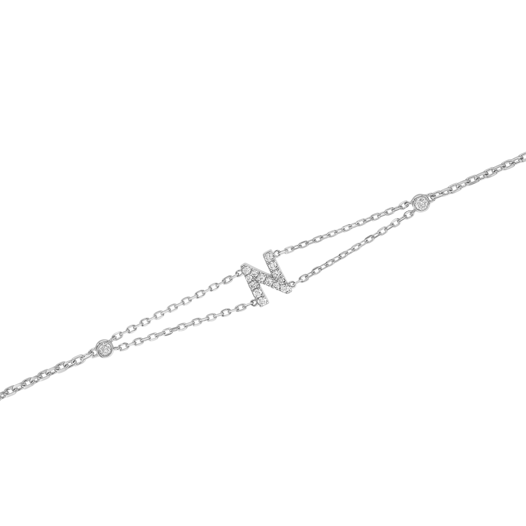 Lab-Grown Diamond Letter Bracelet White Gold - N