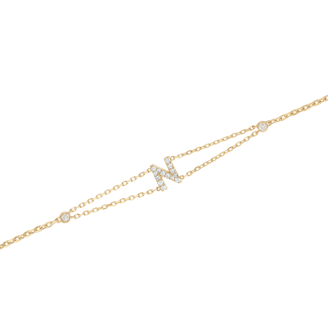 Lab-Grown Diamond Letter Bracelet Yellow Gold - N