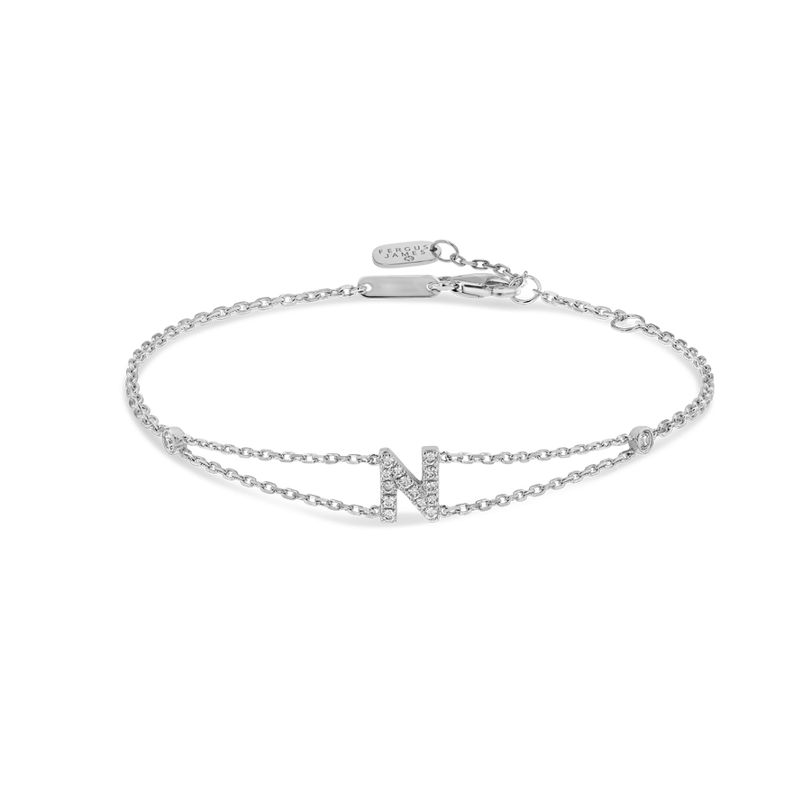 Natural Diamond Letter Bracelet White Gold - N