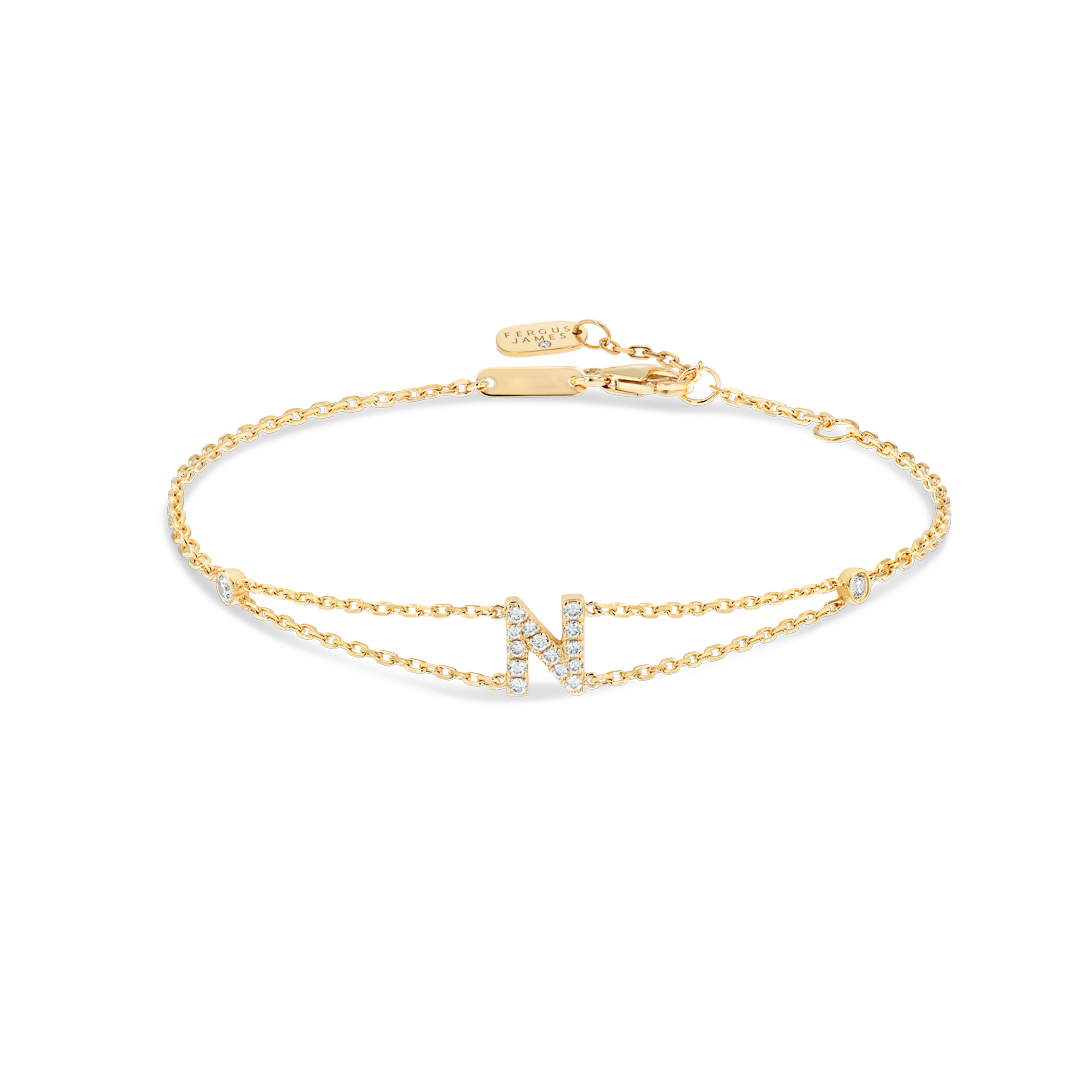 Lab-Grown Diamond Letter Bracelet Yellow Gold - N