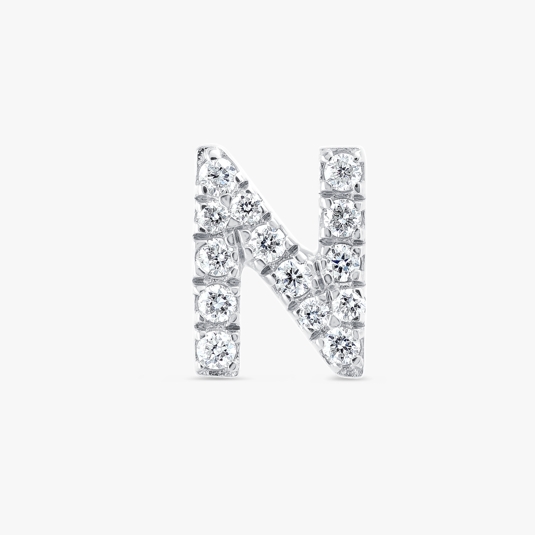 N Letter Lab-Grown Diamond Single Stud Earring White Gold